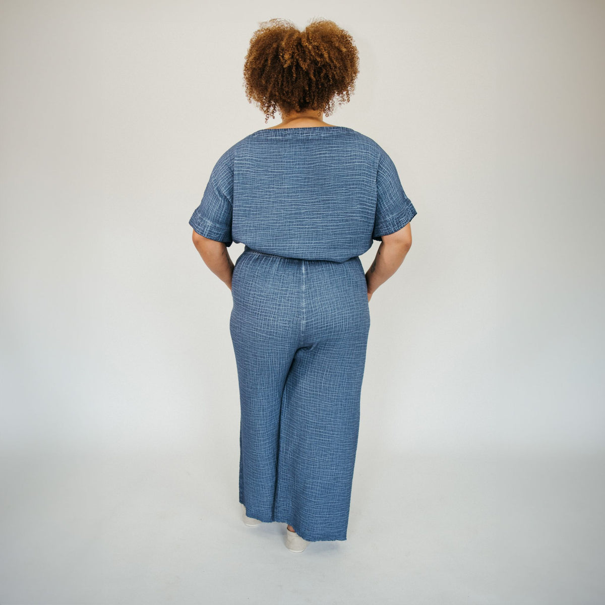 POKOLOKO Crinkle Drawstring Palazzo Pants Plus #color_crinkle-denim