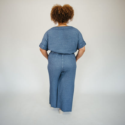 POKOLOKO Crinkle Drawstring Palazzo Pants Plus #color_crinkle-denim