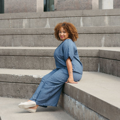 POKOLOKO Crinkle Drawstring Palazzo Pants Plus #color_crinkle-denim
