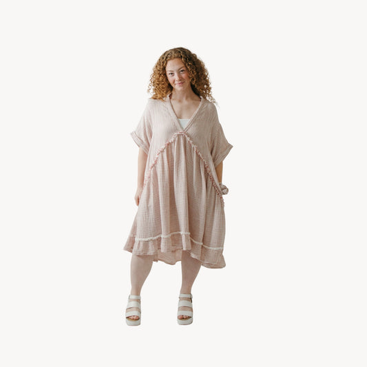 Striped Crinkle Ruffled V Dress
