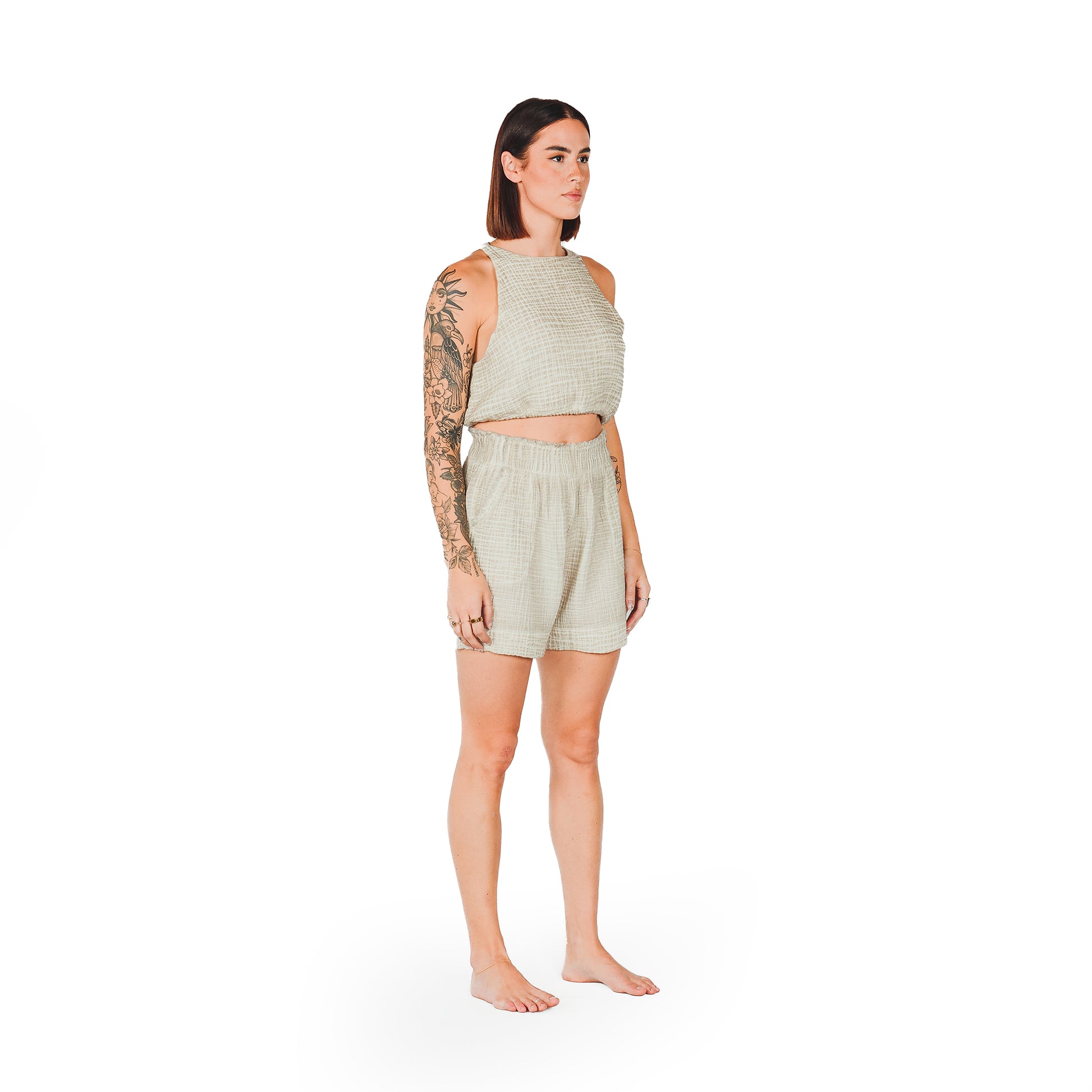 POKOLOKO Crinkle Relaxed Shorts #color_crinkle-grey