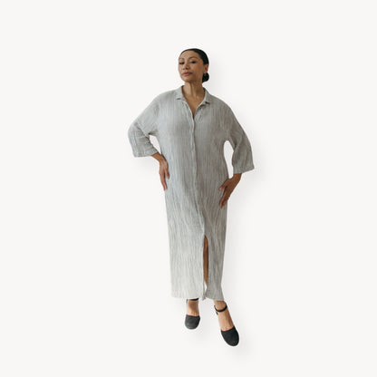 Striped Crinkle Shirt Dress
