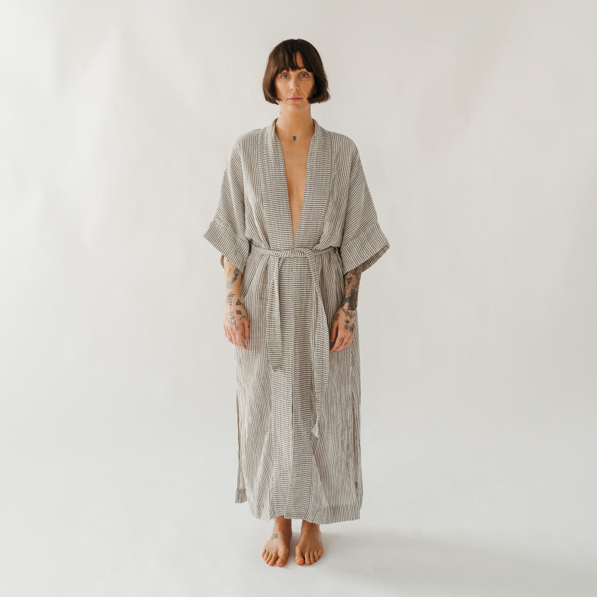 POKOLOKO Striped Crinkle Cotton Robe