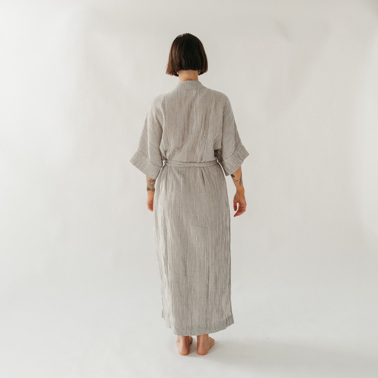 Peignoir en coton froissé à rayures