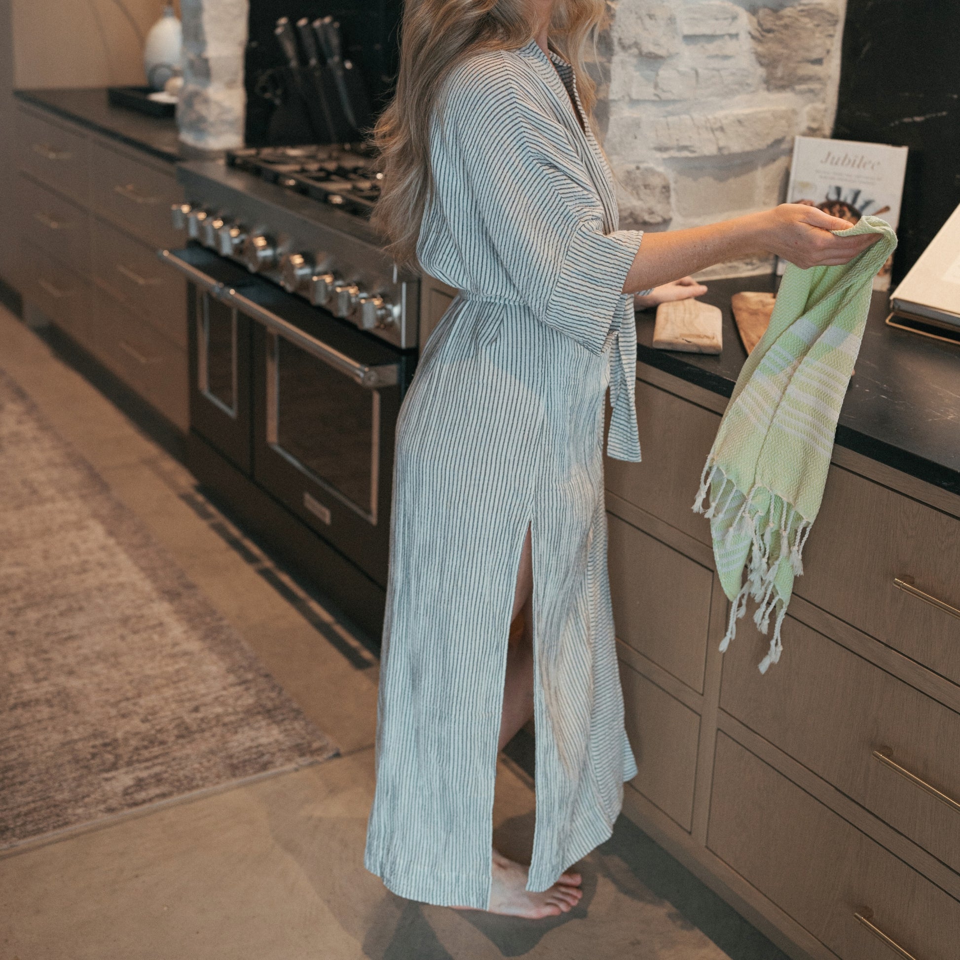 POKOLOKO Striped Crinkle Cotton Robe
