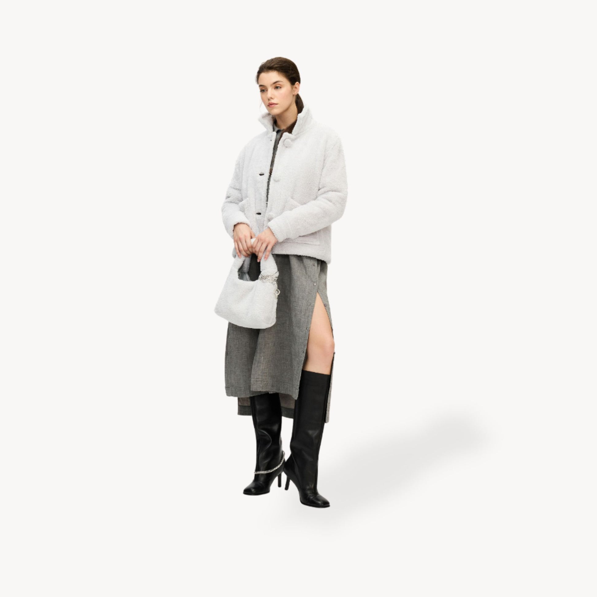 POKOLOKO Recycled Sherpa Short Jacket #color_sherpa-grey