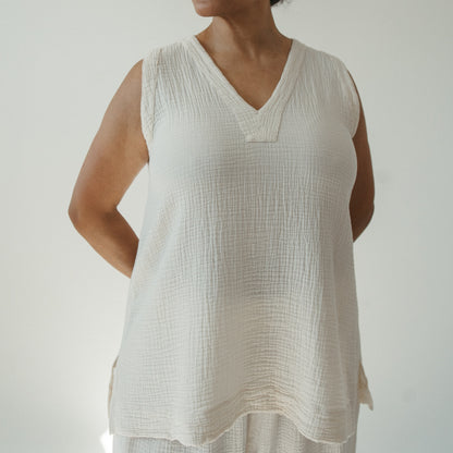POKOLOKO Crinkle Tunic Top #color_crinkle-cream