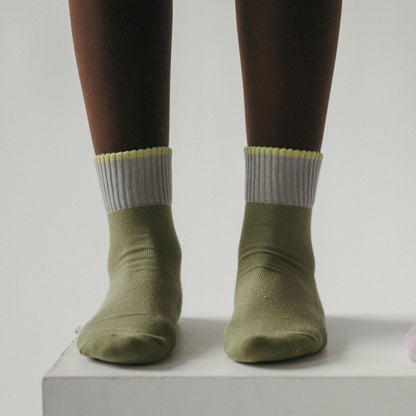 POKOLOKO Block Pima Socks #color_avocado
