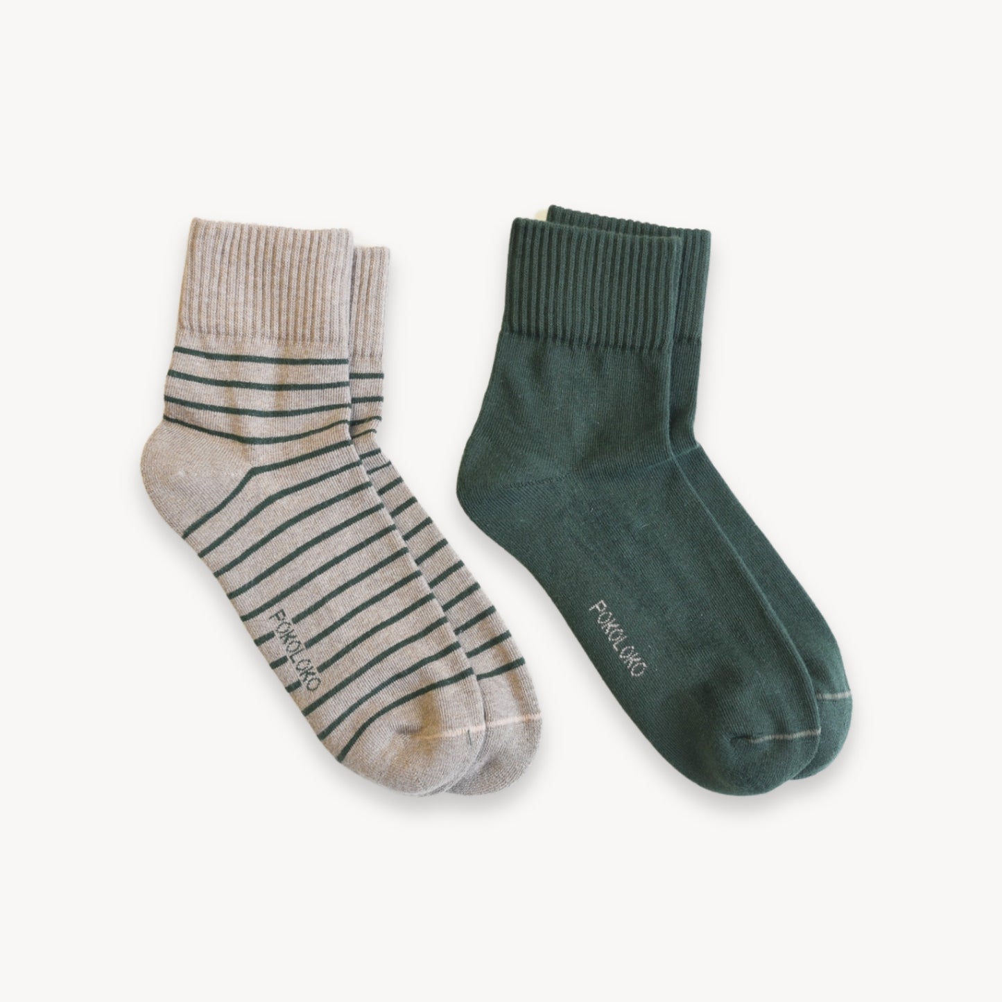 POKOLOKO Striped-Solid Pima Socks - Pack of 2 #color_forest-walnut