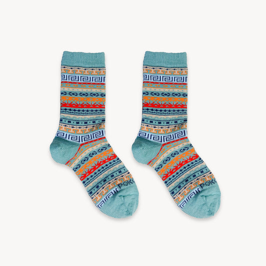 POKOLOKO Crew Alpaca Kids Socks #color_multi-aqua