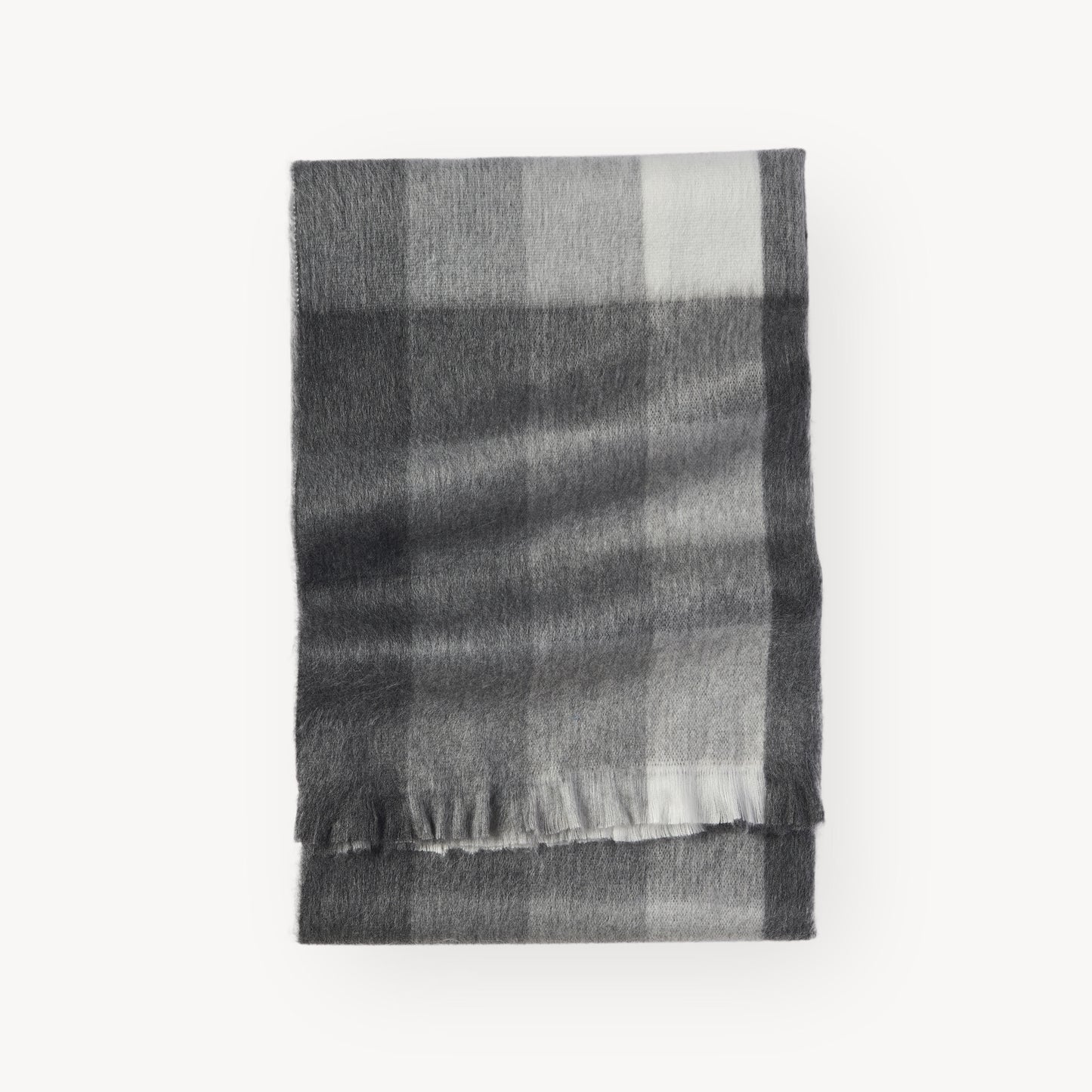 POKOLOKO Fringed Check Alpaca Blanket #color_sterling-check