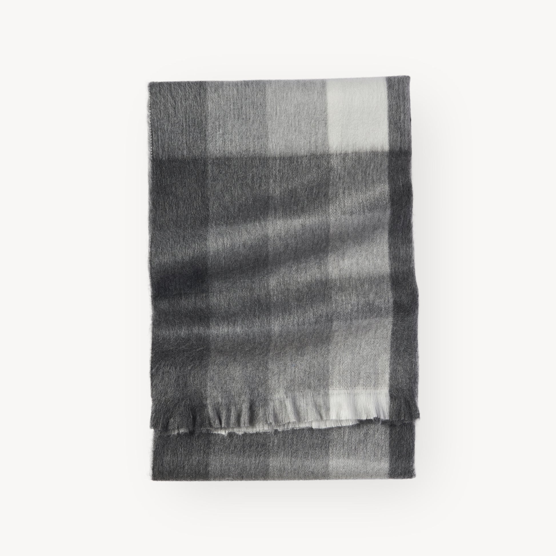 POKOLOKO Fringed Check Alpaca Blanket #color_sterling-check