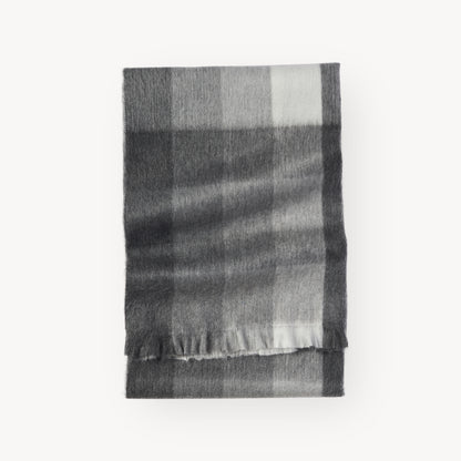 POKOLOKO Fringed Check Alpaca Blanket #color_sterling-check