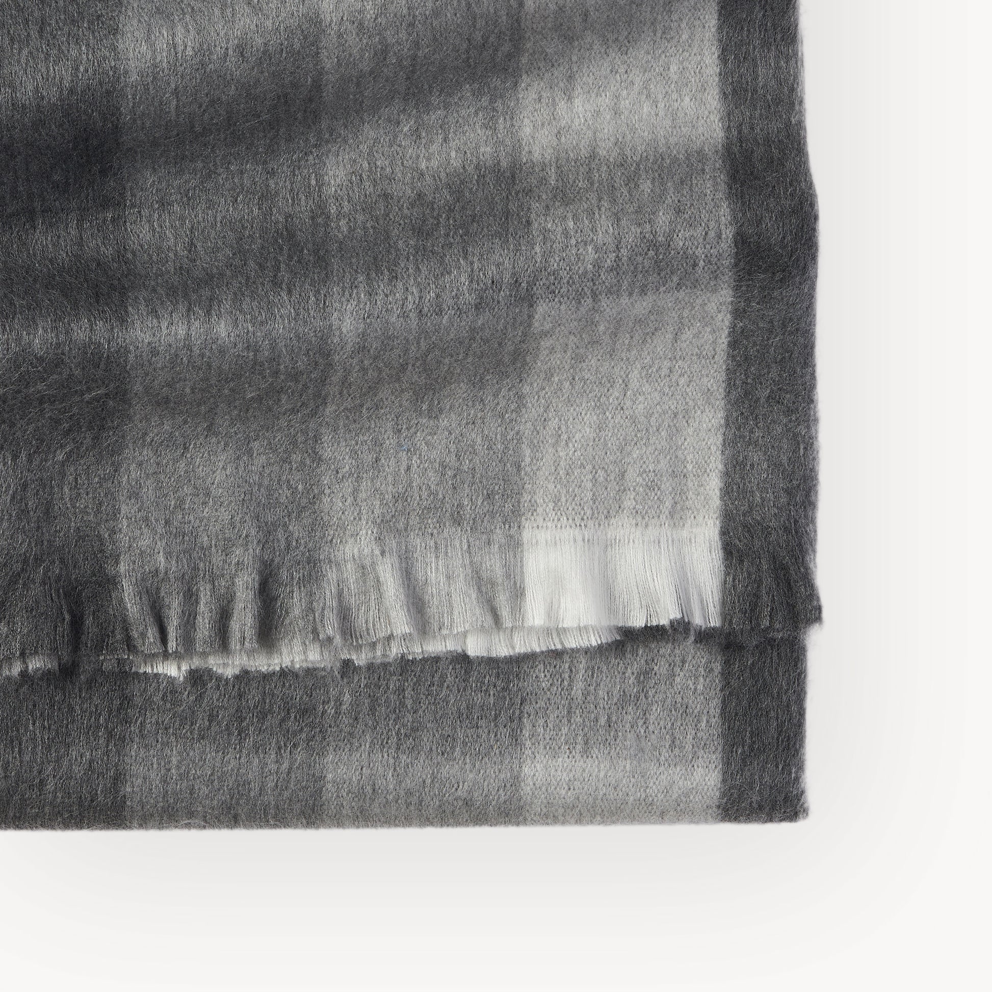 POKOLOKO Fringed Check Alpaca Blanket #color_sterling-check