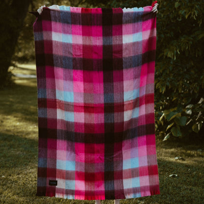 POKOLOKO Fringed Check Alpaca Blanket #color_hot