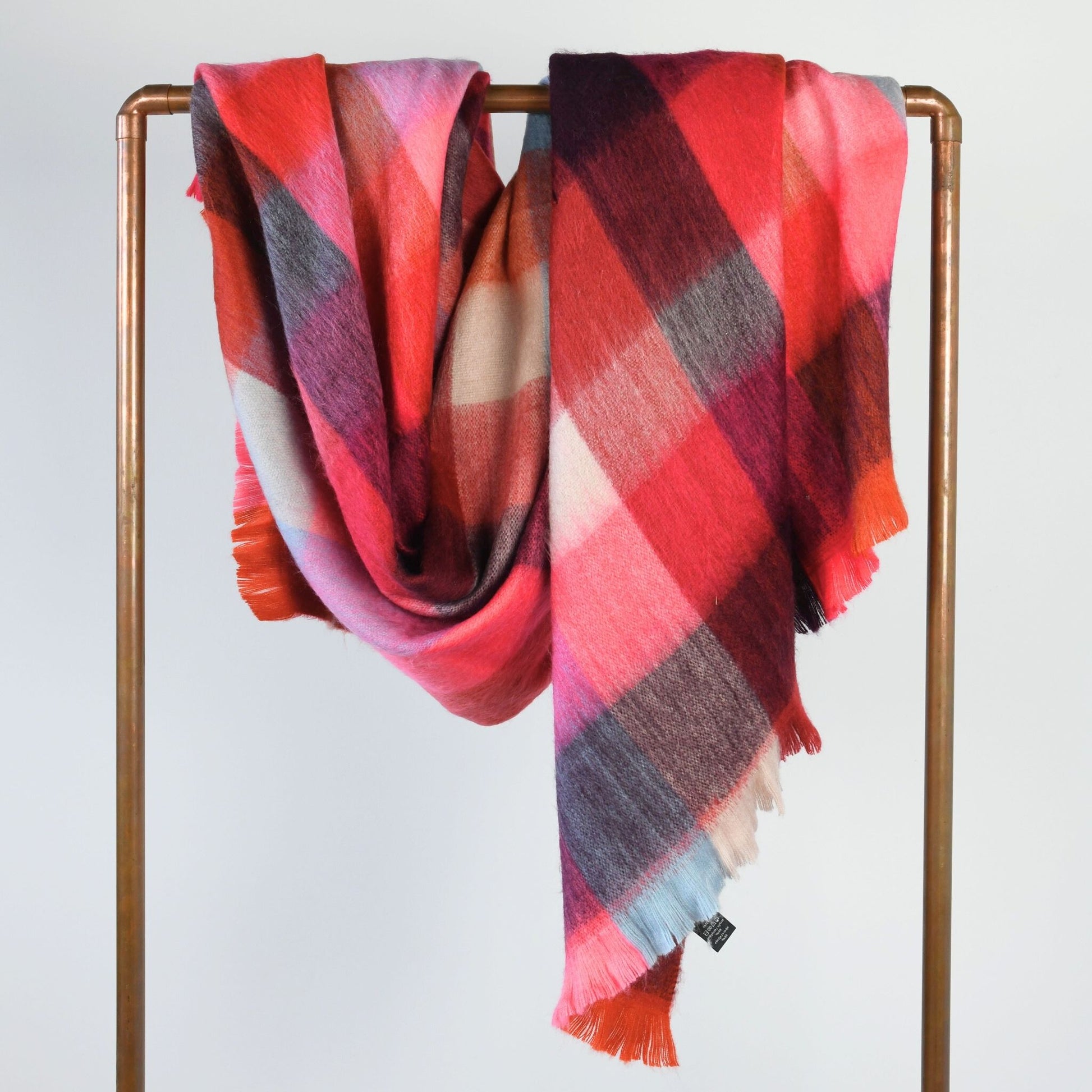 POKOLOKO Fringed Check Alpaca Blanket #color_hot