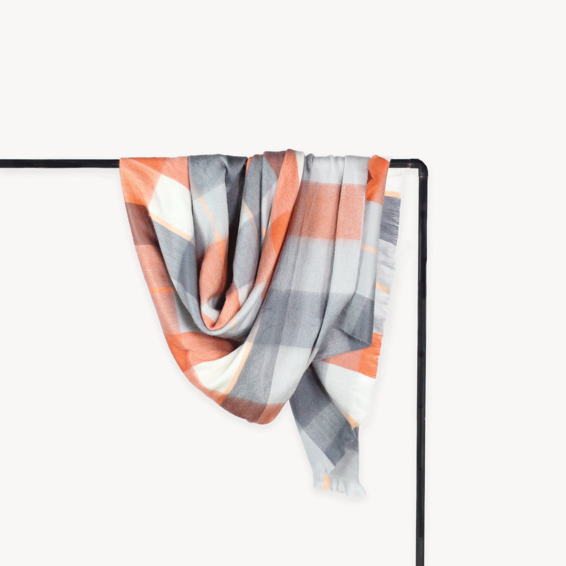 POKOLOKO Large Check Alpaca Blanket #color_sienna-grey-check
