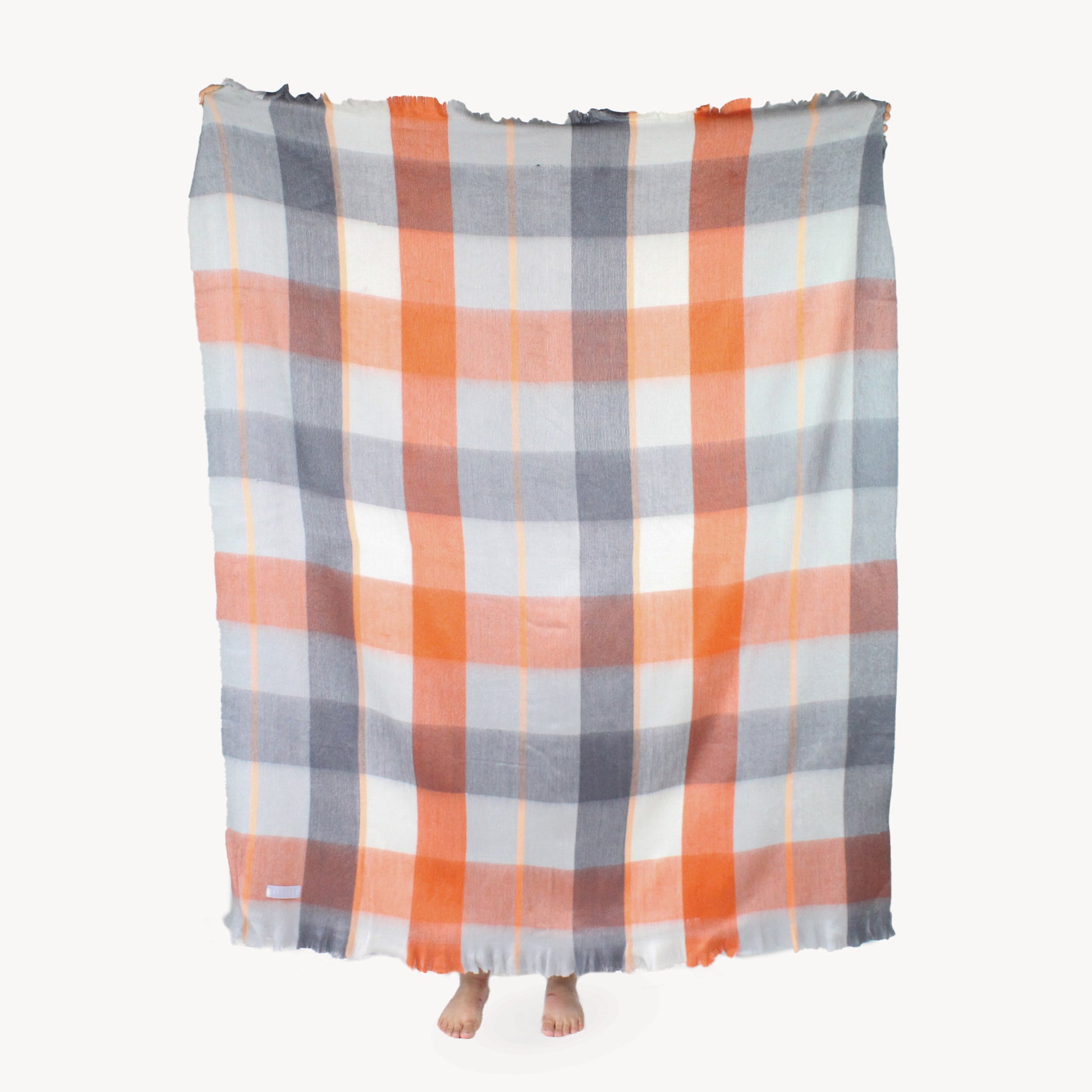 POKOLOKO Large Check Alpaca Blanket #color_sienna-grey-check