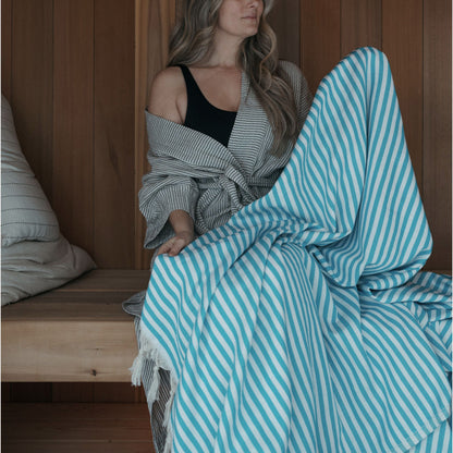 POKOLOKO Striped Picnic Blanket #color_aqua