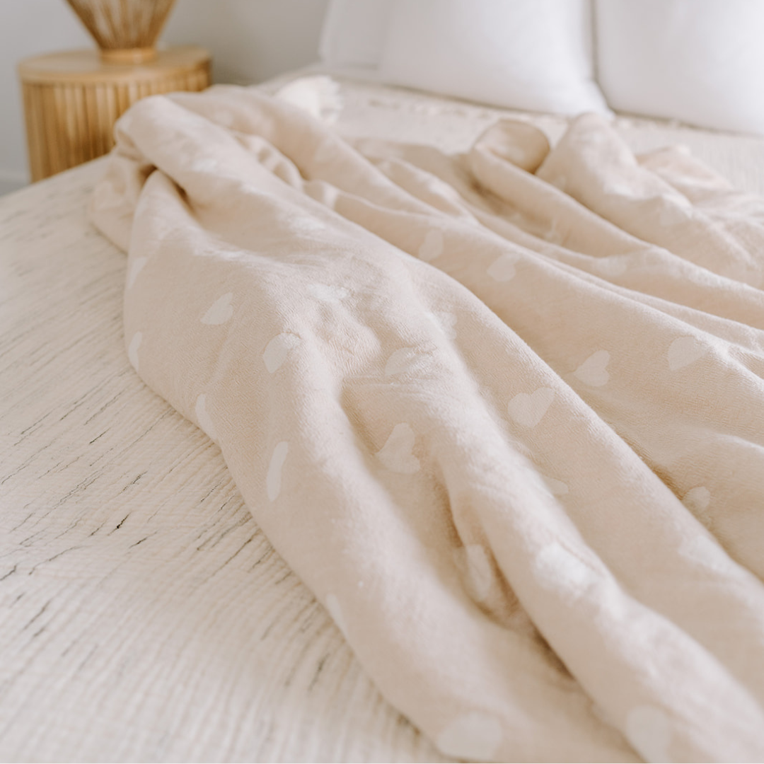 POKOLOKO Have A Heart Fleece Lined Throw #color_have-a-heart-beige