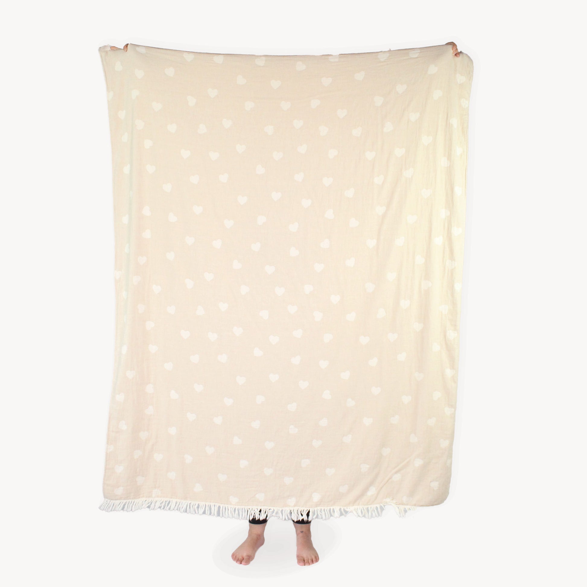 POKOLOKO Have A Heart Fleece Lined Throw #color_have-a-heart-beige