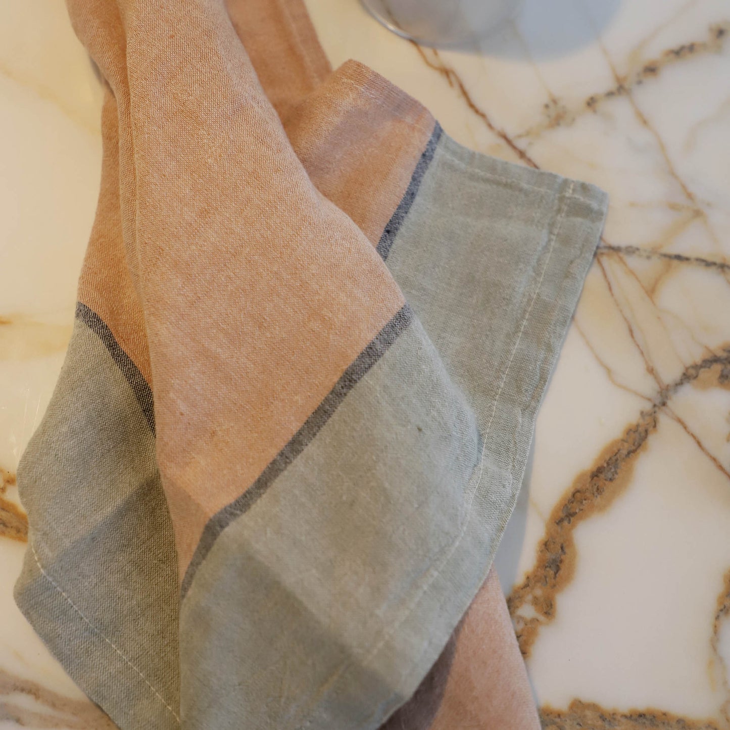 POKOLOKO French Stripe Linen Hand Towel #color_mandarin-sage