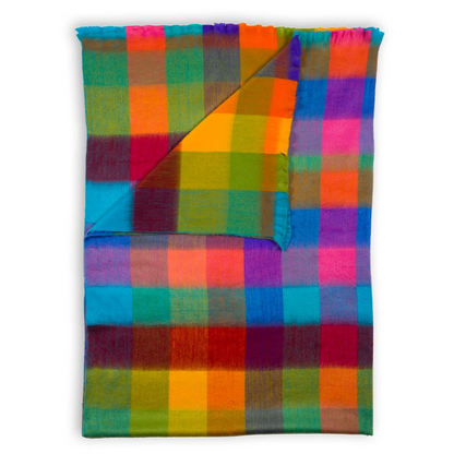 Fringed Check Alpaca Blanket