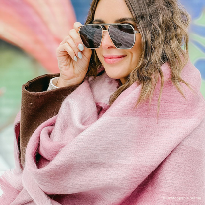POKOLOKO Fringed Check Alpaca Blanket #color_bloom-check