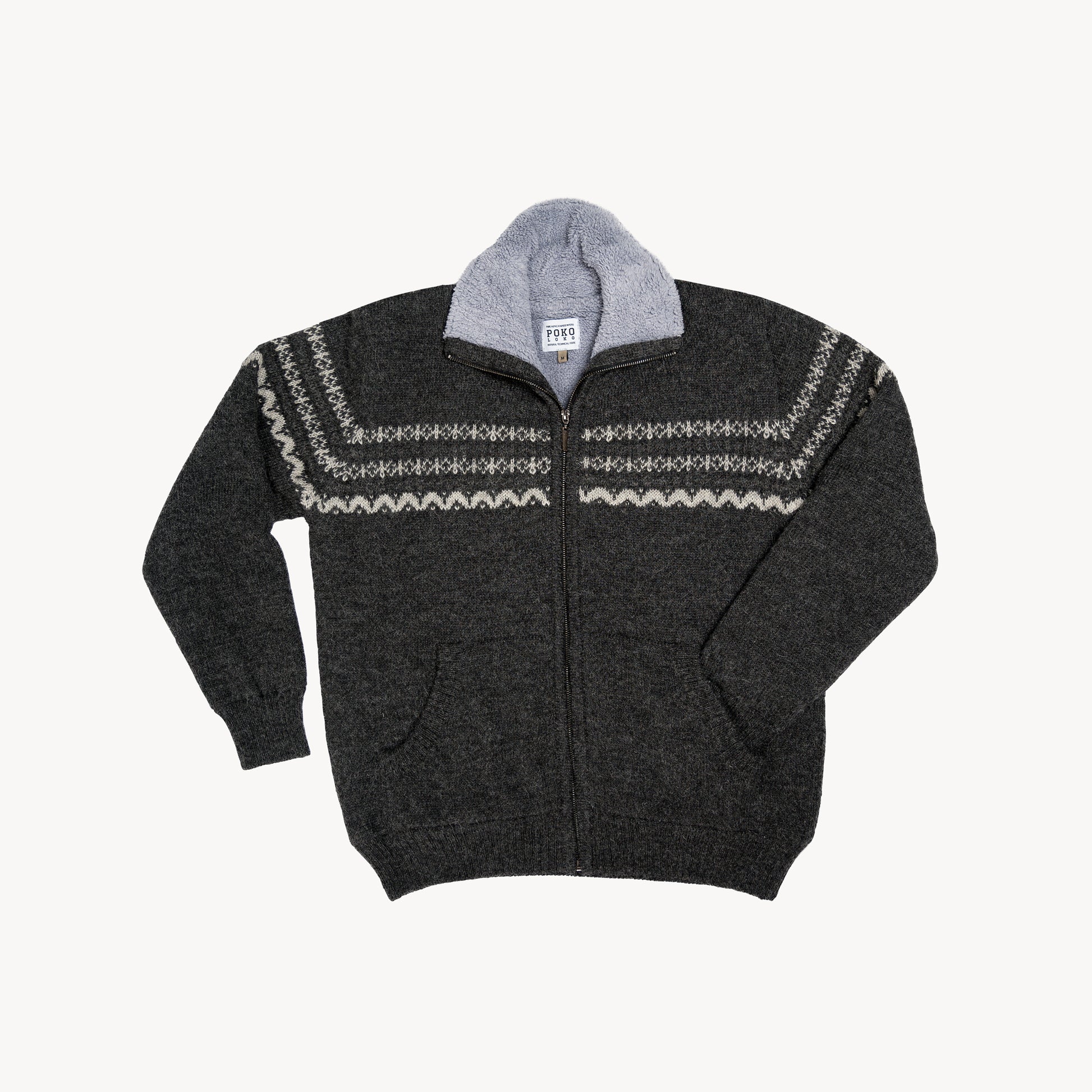 POKOLOKO Fleece Lined Zip Men's Alpaca Sweater #color_charcoal-fleece-lined