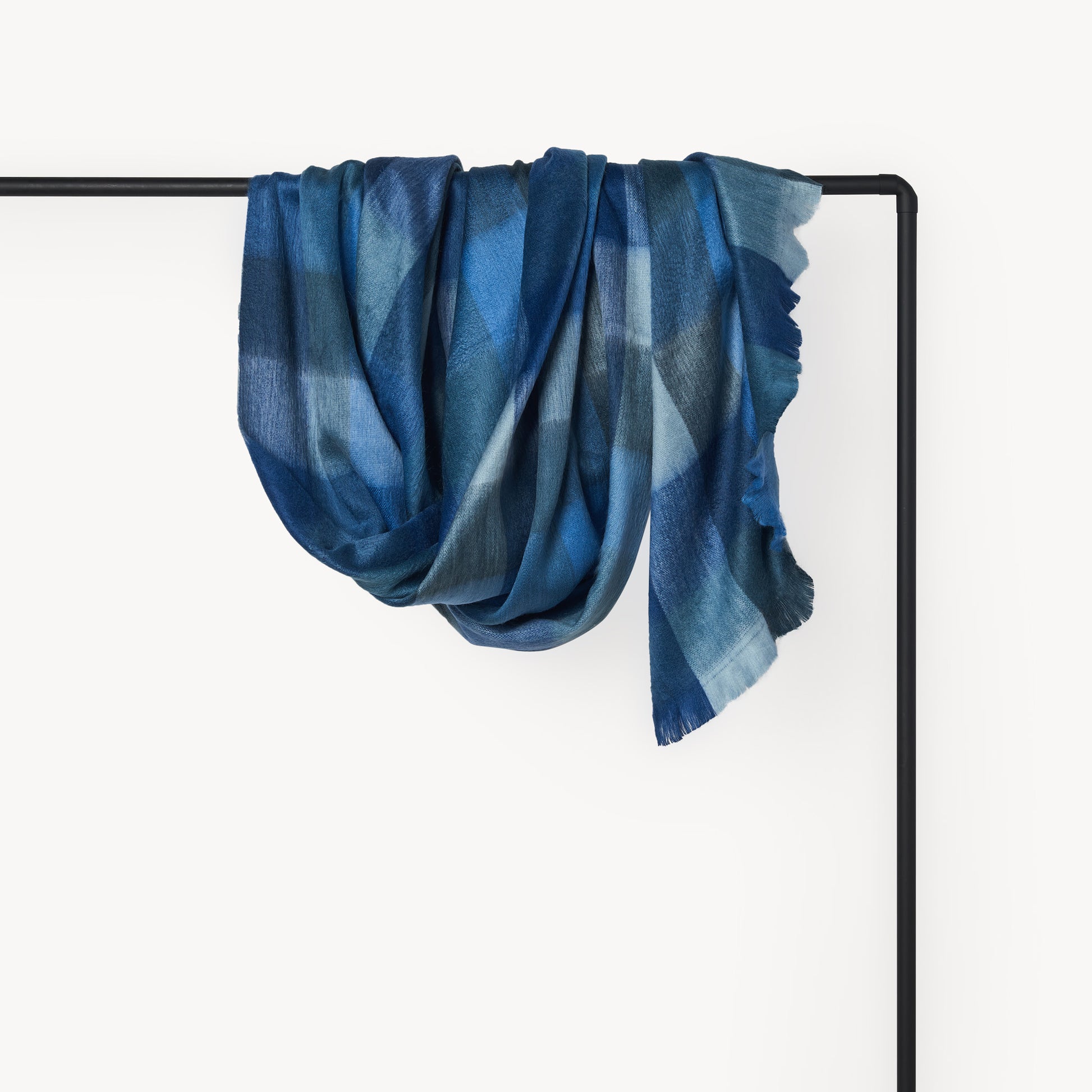 POKOLOKO Fringed Check Alpaca Blanket #color_waterfall-check