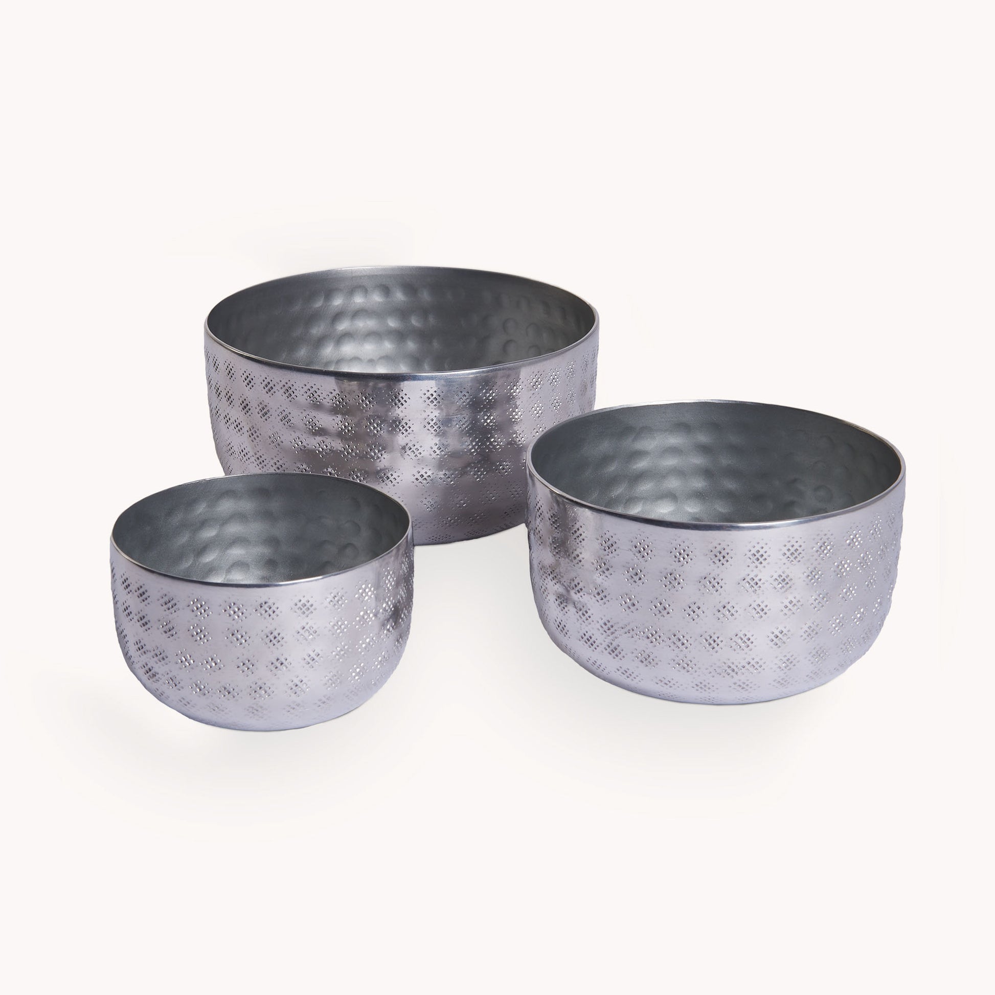 POKOLOKO Silver Hammered Bowl - Set of 3