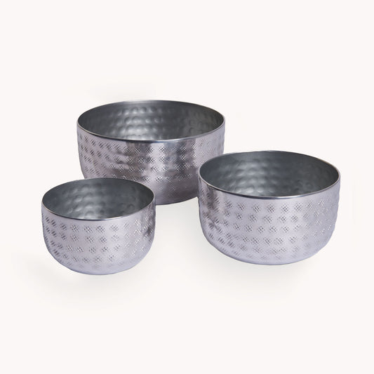 POKOLOKO Silver Hammered Bowl - Set of 3