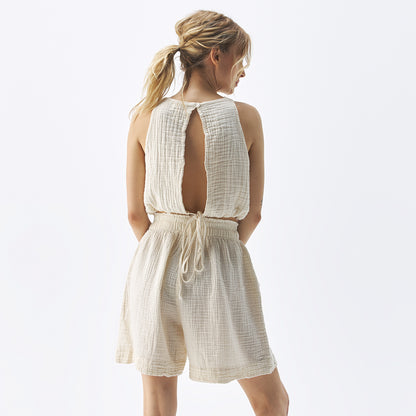 POKOLOKO Crinkle Relaxed Shorts #color_crinkle-cream
