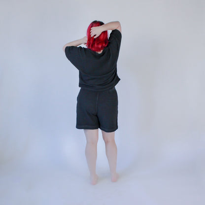 POKOLOKO Crinkle Relaxed Shorts #color_crinkle-black