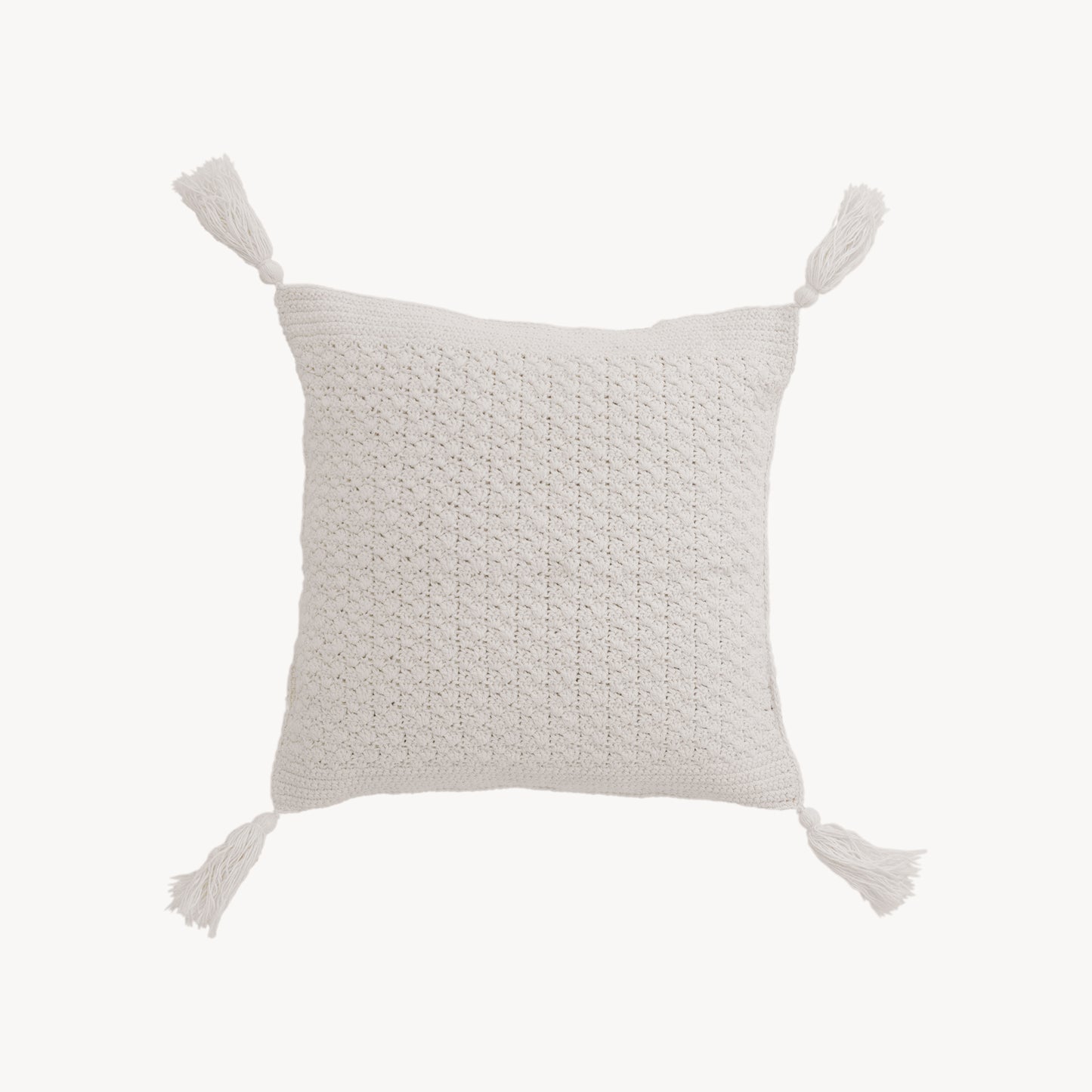 POKOLOKO Crochet Pillow With Tassels - 15x15" #color_crochet-white