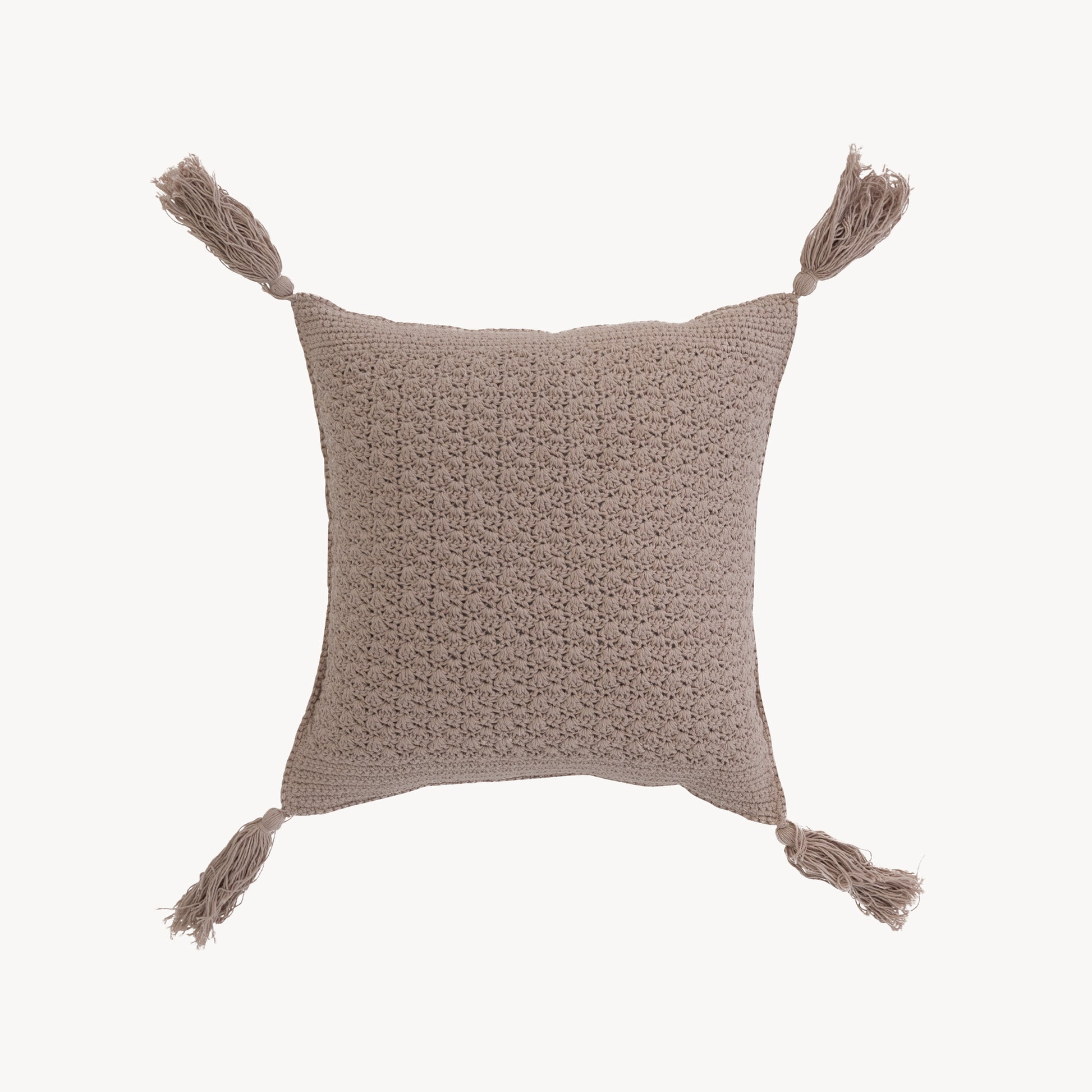 POKOLOKO Crochet Pillow With Tassels - 15x15" #color_crochet-taupe
