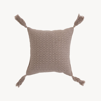 POKOLOKO Crochet Pillow With Tassels - 15x15" #color_crochet-taupe