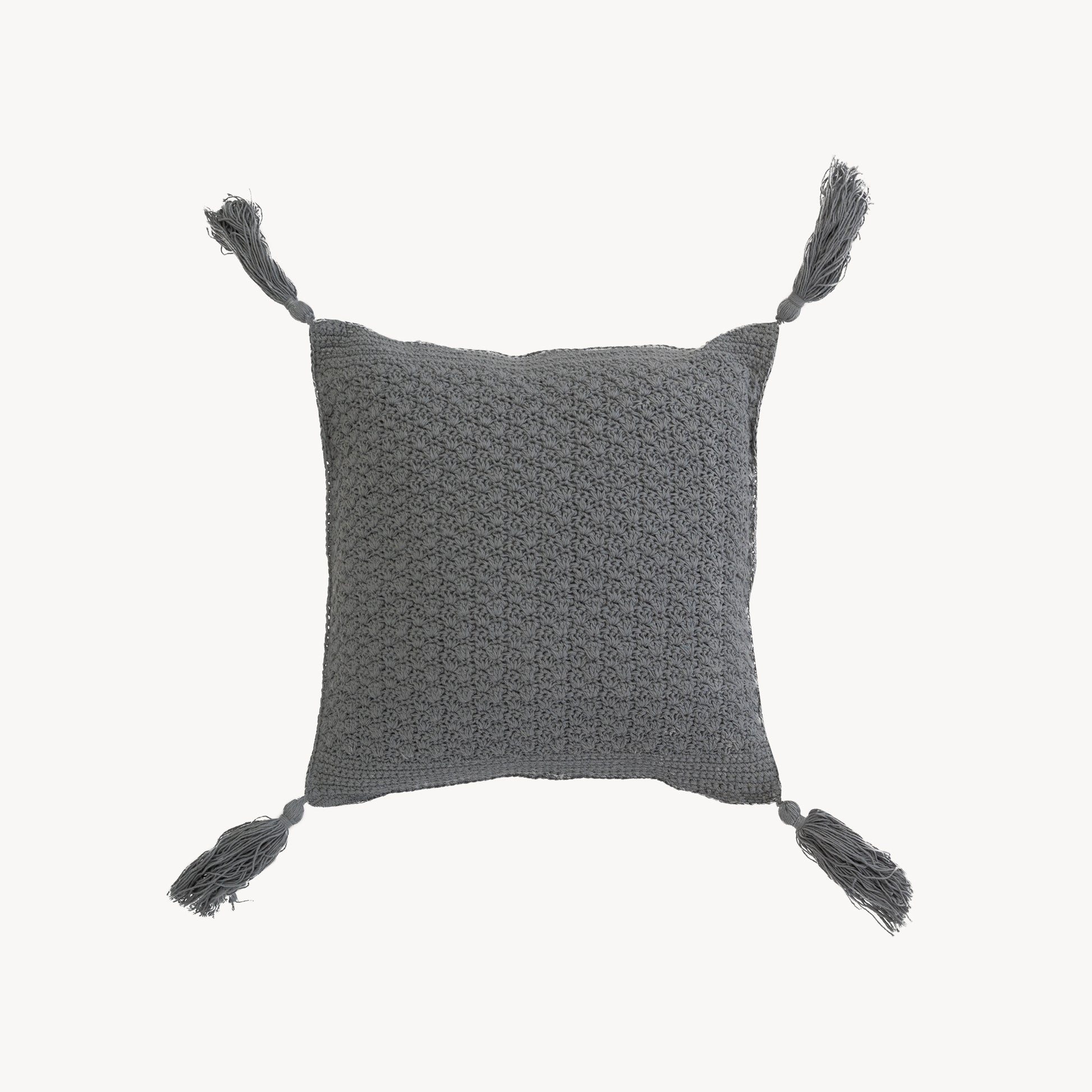 POKOLOKO Crochet Pillow With Tassels - 15x15" #color_crochet-grey