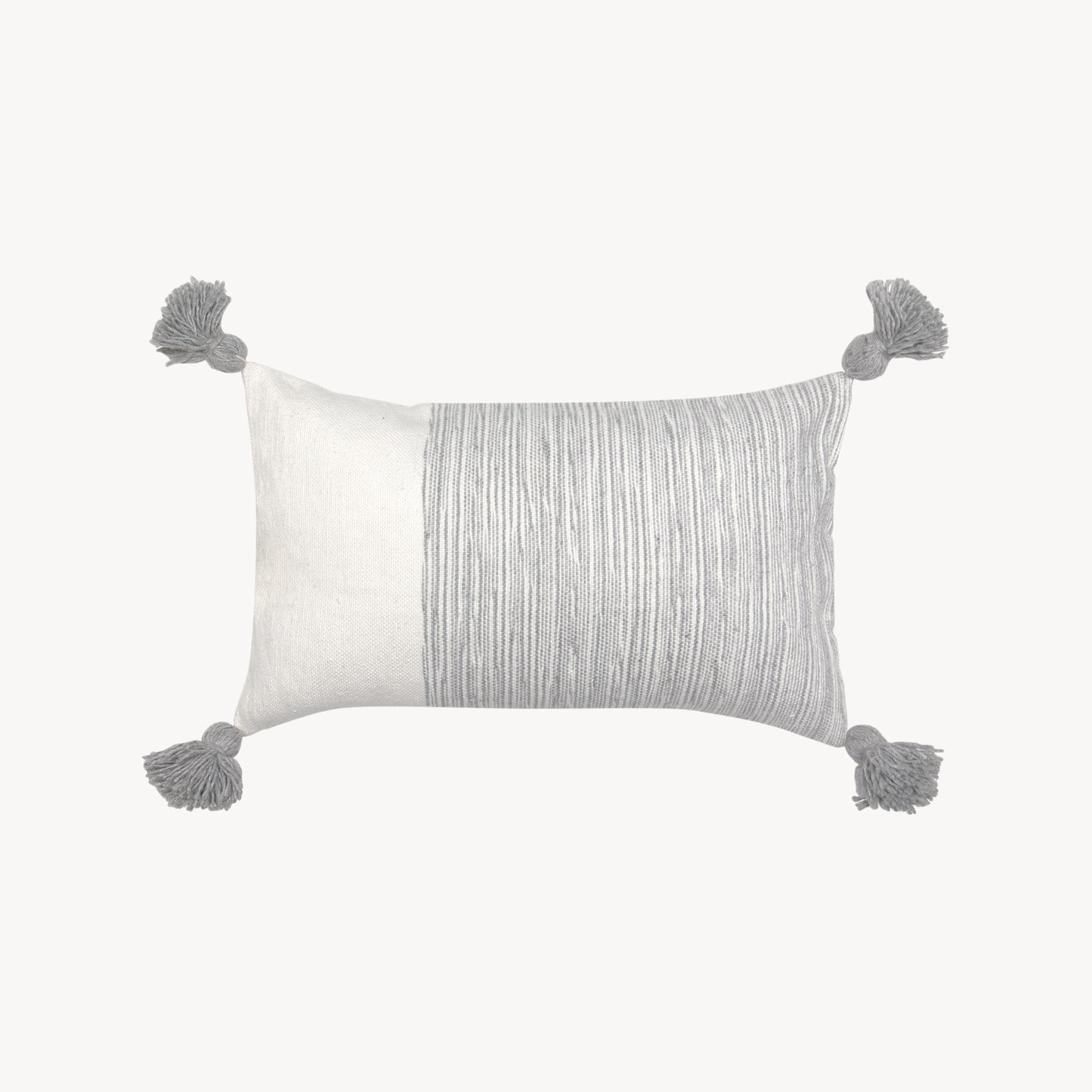 POKOLOKO Dipped Moroccan Pom Pom Lumbar Pillow - 12x20 #color_dipped-light-grey