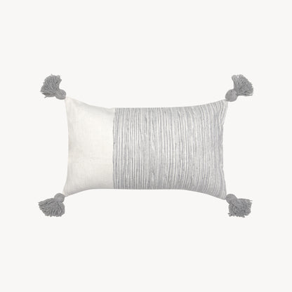 POKOLOKO Dipped Moroccan Pom Pom Lumbar Pillow - 12x20 #color_dipped-light-grey