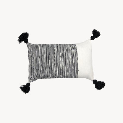 POKOLOKO Dipped Moroccan Pom Pom Lumbar Pillow - 12x20 #color_dipped-charcoal