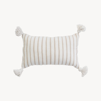 POKOLOKO Beige Striped Moroccan Pillow 12x20" #color_beige-striped