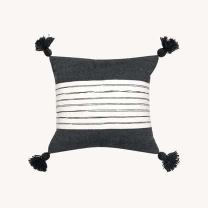 POKOLOKO Belted Charcoal Pom Pom Pillow - 18x18" #color_belted-charcoal