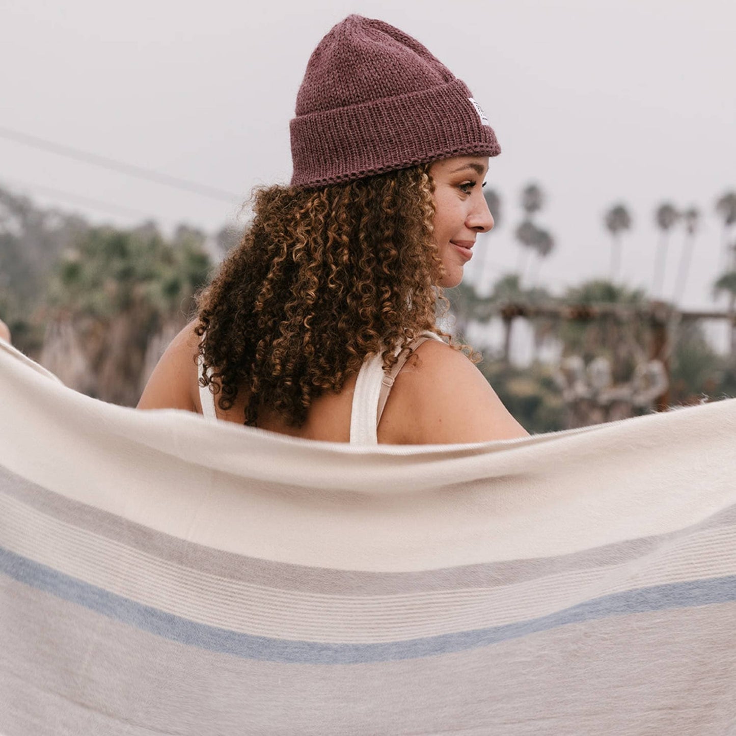 POKOLOKO Striped Alpaca Blanket #color_desert-sky