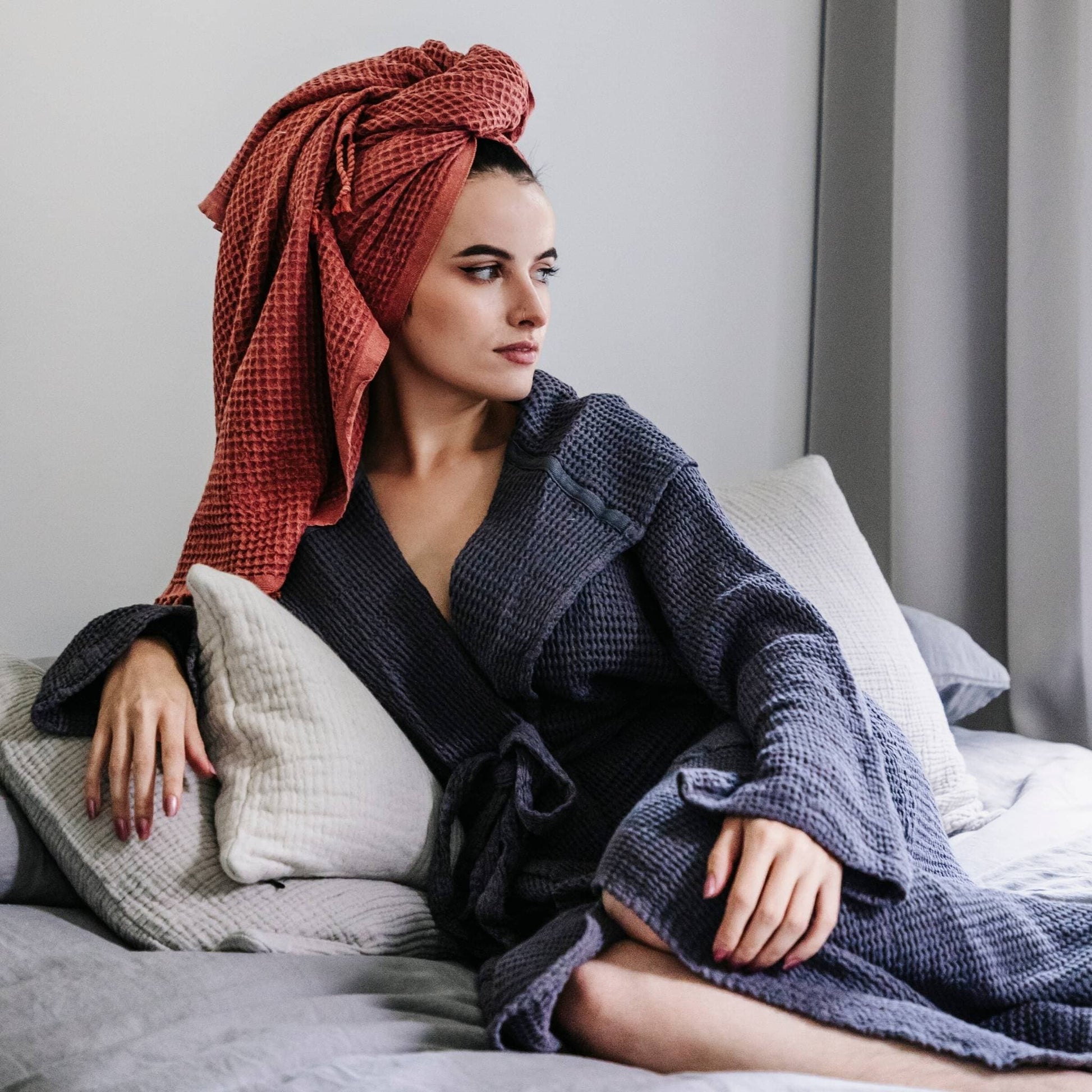POKOLOKO Wave Bamboo Robe #color_charcoal-wave