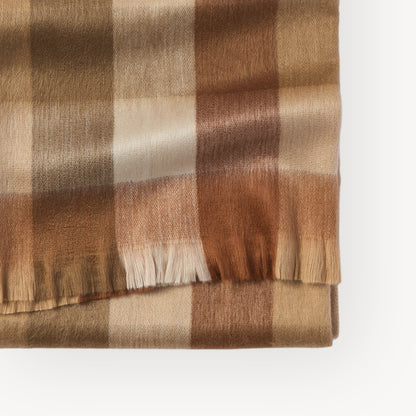 POKOLOKO Fringed Check Alpaca Blanket #color_cinnamon-check