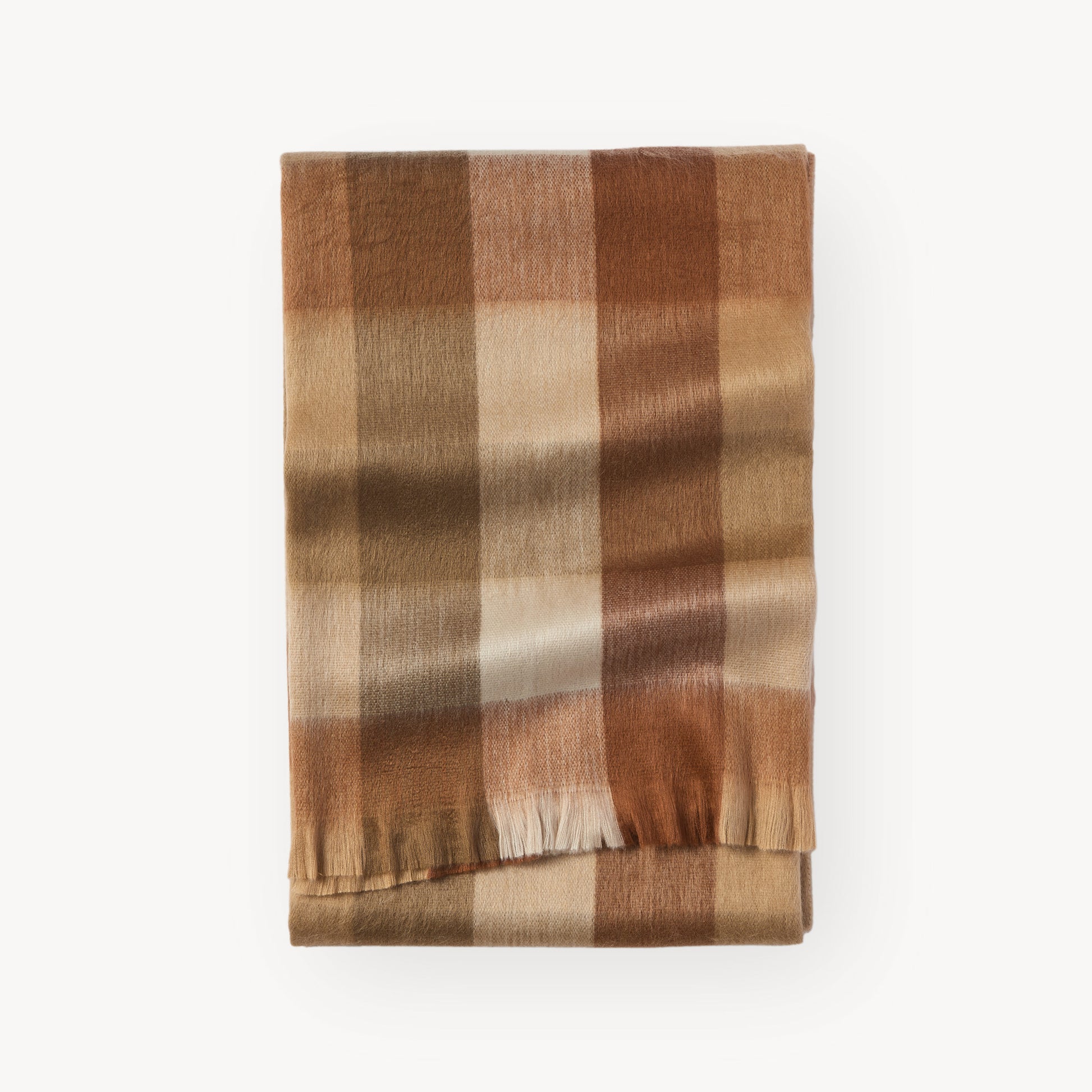 POKOLOKO Fringed Check Alpaca Blanket #color_cinnamon-check