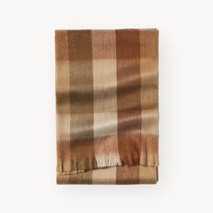 POKOLOKO Fringed Check Alpaca Blanket #color_cinnamon-check