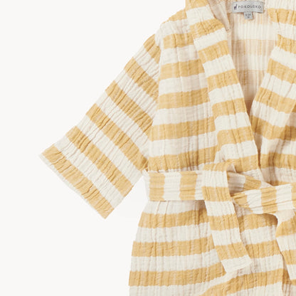 POKOLOKO Striped Crinkle Kids Robe #color_marigold