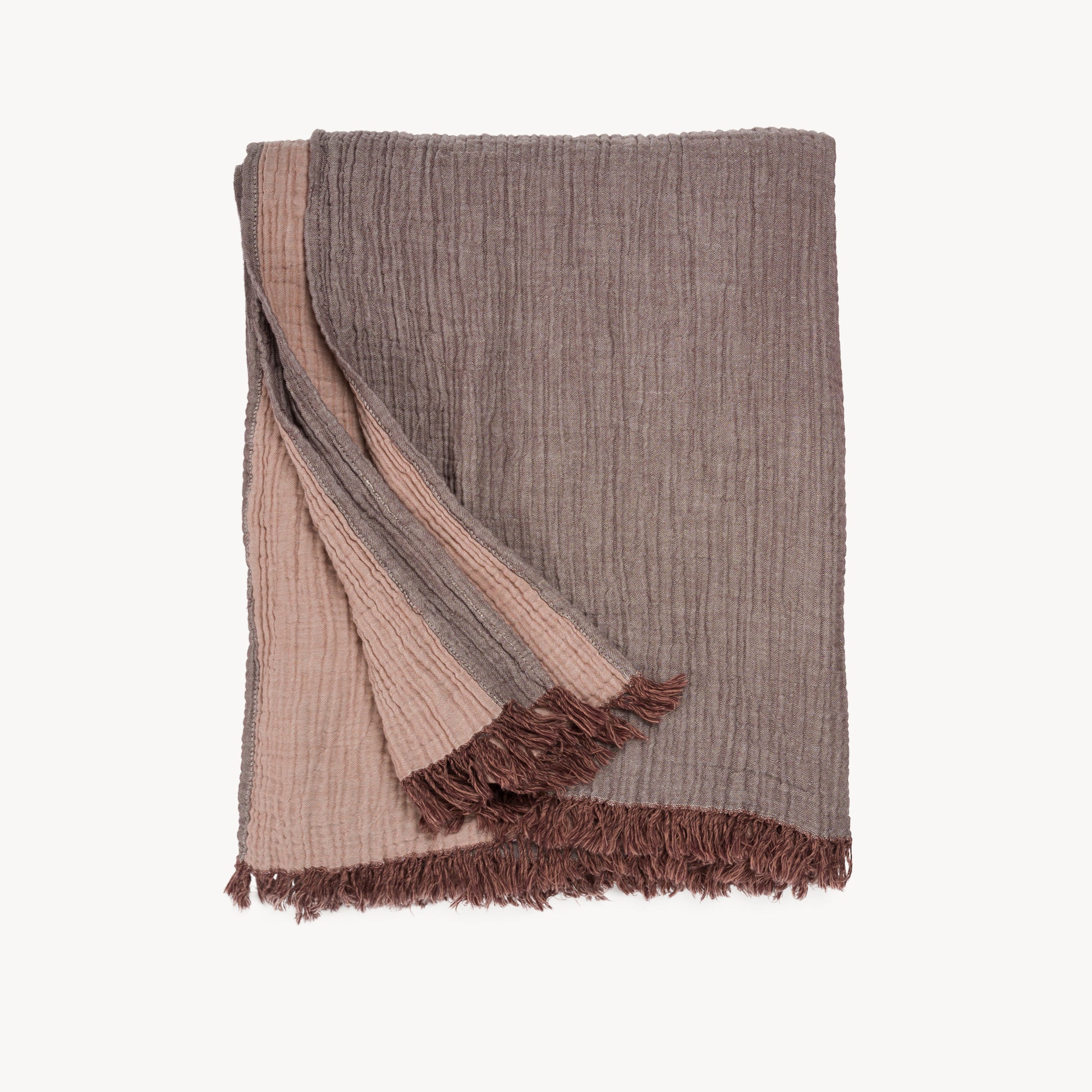 POKOLOKO Solid Crinkle Throw #color_shiraz-wine-red-shell-pink-beige